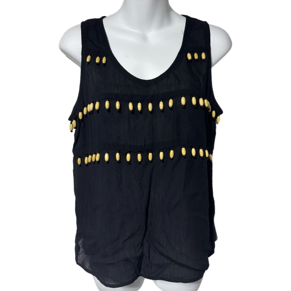 Marsha and Julio For Componix Wood Bead Black Gauzy Tank Top Sleeveless Shirt M